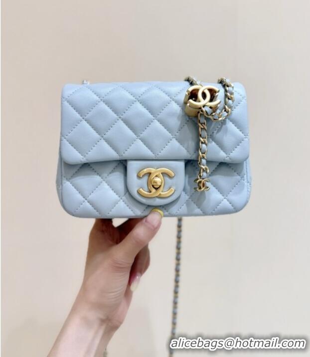 Good Taste Chanel Shiny Lambskin Mini Square Flap Bag with CC Chain AS5758 Light Blue 2025 Top Quality