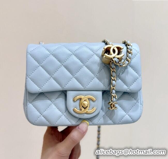 Good Taste Chanel Shiny Lambskin Mini Square Flap Bag with CC Chain AS5758 Light Blue 2025 Top Quality