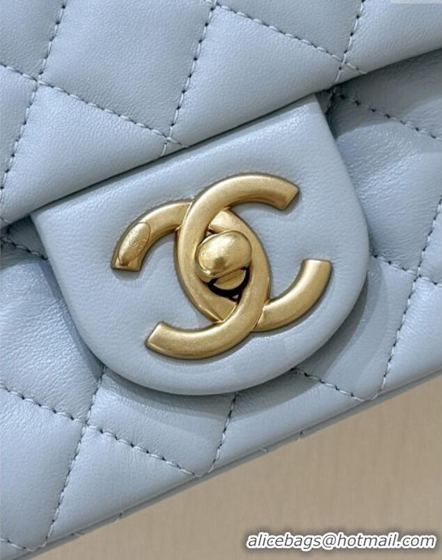 Good Taste Chanel Shiny Lambskin Mini Square Flap Bag with CC Chain AS5758 Light Blue 2025 Top Quality