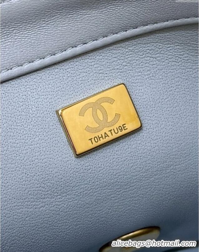Good Taste Chanel Shiny Lambskin Mini Square Flap Bag with CC Chain AS5758 Light Blue 2025 Top Quality