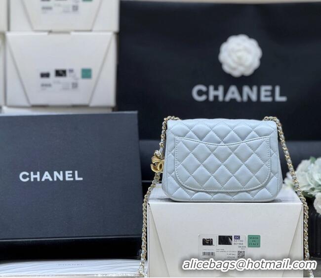 Good Taste Chanel Shiny Lambskin Mini Square Flap Bag with CC Chain AS5758 Light Blue 2025 Top Quality