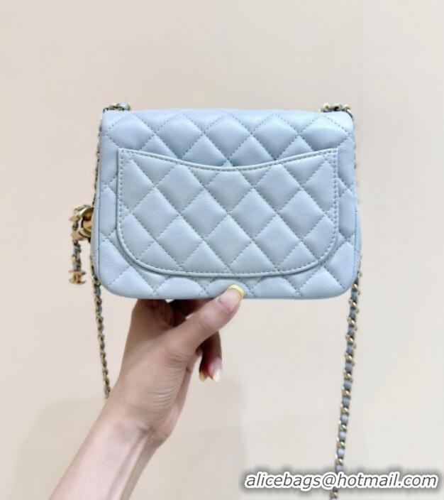 Good Taste Chanel Shiny Lambskin Mini Square Flap Bag with CC Chain AS5758 Light Blue 2025 Top Quality