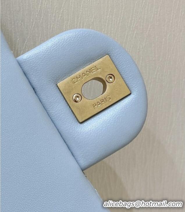 Good Taste Chanel Shiny Lambskin Mini Square Flap Bag with CC Chain AS5758 Light Blue 2025 Top Quality