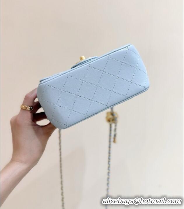 Good Taste Chanel Shiny Lambskin Mini Square Flap Bag with CC Chain AS5758 Light Blue 2025 Top Quality