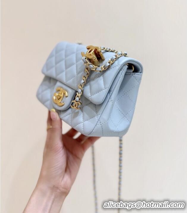 Good Taste Chanel Shiny Lambskin Mini Square Flap Bag with CC Chain AS5758 Light Blue 2025 Top Quality