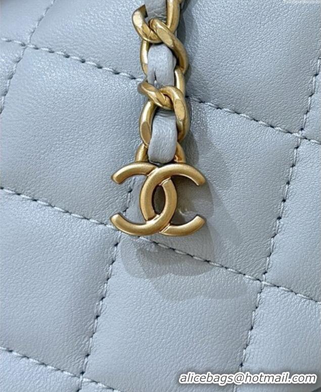 Good Taste Chanel Shiny Lambskin Mini Square Flap Bag with CC Chain AS5758 Light Blue 2025 Top Quality