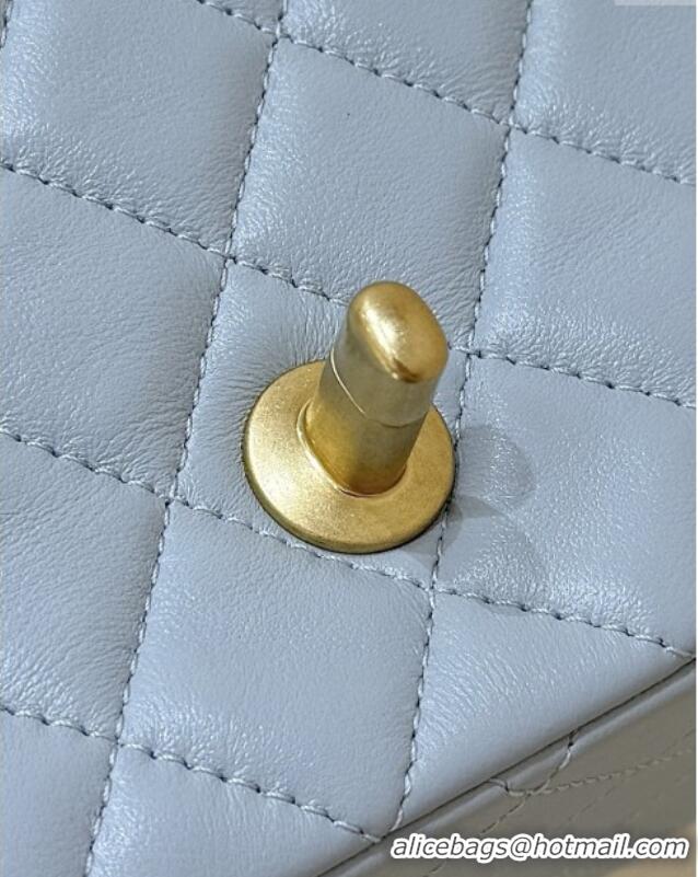 Good Taste Chanel Shiny Lambskin Mini Square Flap Bag with CC Chain AS5758 Light Blue 2025 Top Quality