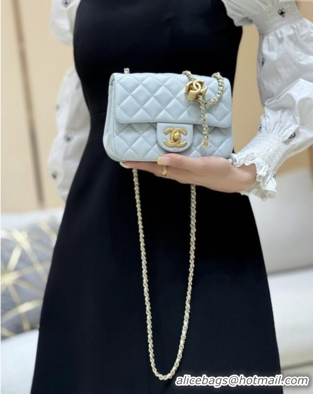 Good Taste Chanel Shiny Lambskin Mini Square Flap Bag with CC Chain AS5758 Light Blue 2025 Top Quality