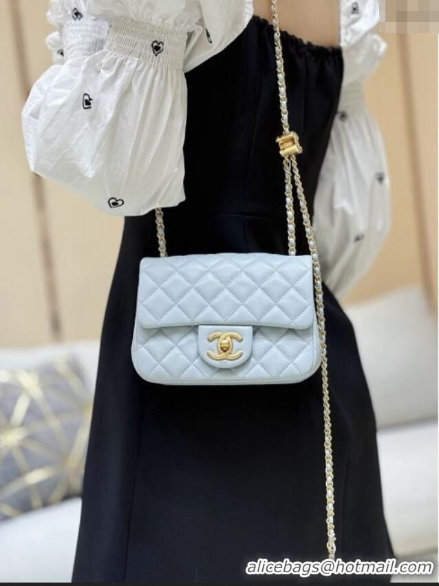Good Taste Chanel Shiny Lambskin Mini Square Flap Bag with CC Chain AS5758 Light Blue 2025 Top Quality