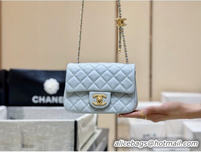 Good Taste Chanel Shiny Lambskin Mini Square Flap Bag with CC Chain AS5758 Light Blue 2025 Top Quality