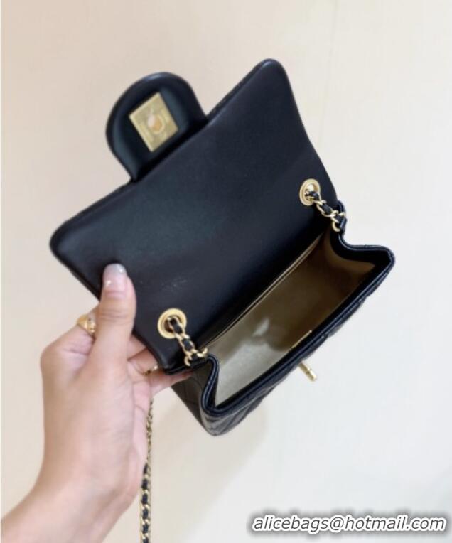 Best Price Chanel Shiny Lambskin Mini Square Flap Bag with CC Chain AS5758 Black 2025 Top Quality
