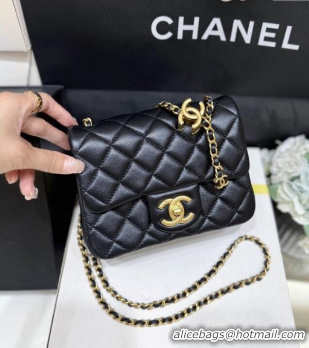 Best Price Chanel Shiny Lambskin Mini Square Flap Bag with CC Chain AS5758 Black 2025 Top Quality