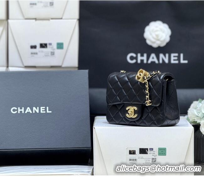 Best Price Chanel Shiny Lambskin Mini Square Flap Bag with CC Chain AS5758 Black 2025 Top Quality