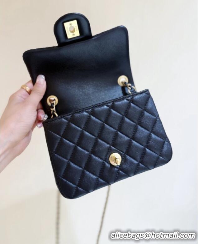 Best Price Chanel Shiny Lambskin Mini Square Flap Bag with CC Chain AS5758 Black 2025 Top Quality
