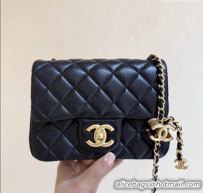 Best Price Chanel Shiny Lambskin Mini Square Flap Bag with CC Chain AS5758 Black 2025 Top Quality