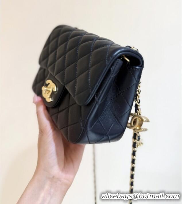 Best Price Chanel Shiny Lambskin Mini Square Flap Bag with CC Chain AS5758 Black 2025 Top Quality
