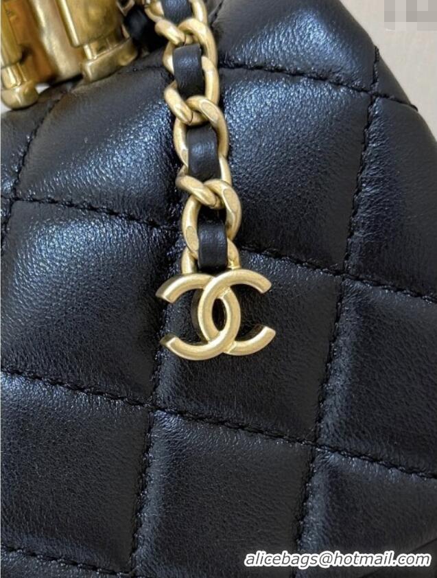 Best Price Chanel Shiny Lambskin Mini Square Flap Bag with CC Chain AS5758 Black 2025 Top Quality