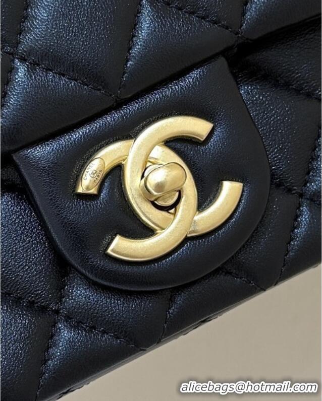 Best Price Chanel Shiny Lambskin Mini Square Flap Bag with CC Chain AS5758 Black 2025 Top Quality