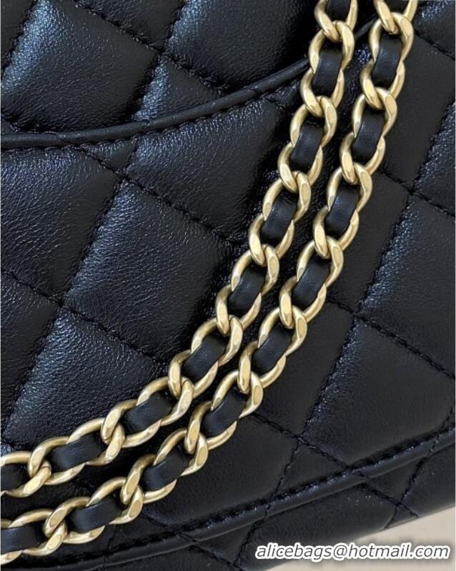 Best Price Chanel Shiny Lambskin Mini Square Flap Bag with CC Chain AS5758 Black 2025 Top Quality