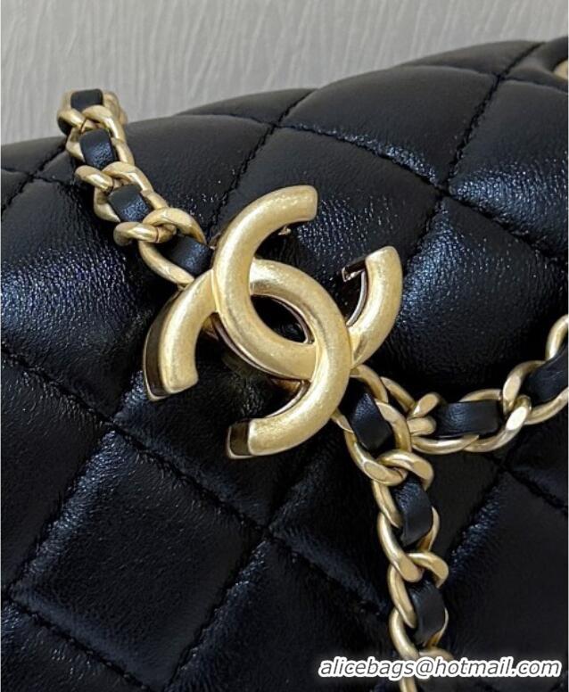 Best Price Chanel Shiny Lambskin Mini Square Flap Bag with CC Chain AS5758 Black 2025 Top Quality
