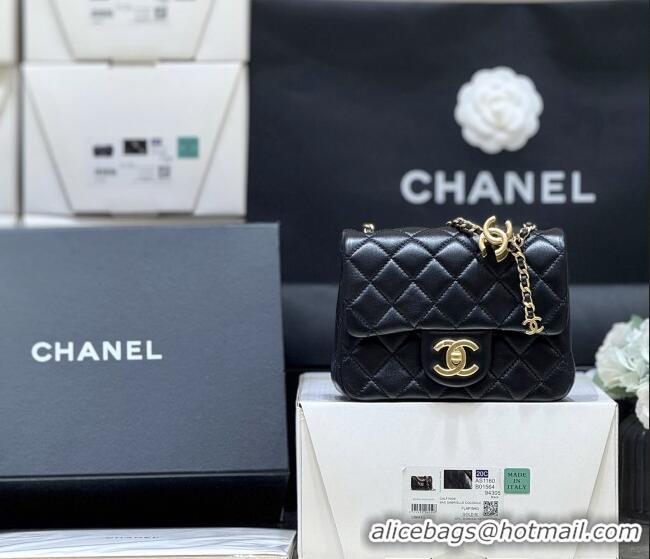 Best Price Chanel Shiny Lambskin Mini Square Flap Bag with CC Chain AS5758 Black 2025 Top Quality