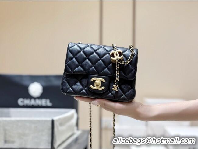 Best Price Chanel Shiny Lambskin Mini Square Flap Bag with CC Chain AS5758 Black 2025 Top Quality