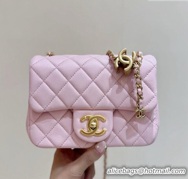 Well Crafted Chanel Shiny Lambskin Mini Square Flap Bag with CC Chain AS5758 Pink 2025 Top Quality