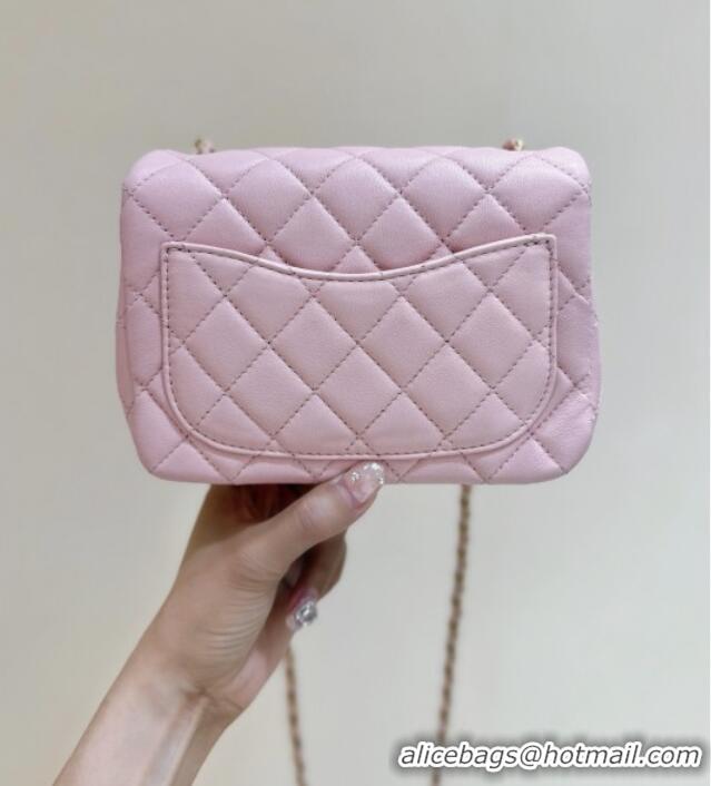 Well Crafted Chanel Shiny Lambskin Mini Square Flap Bag with CC Chain AS5758 Pink 2025 Top Quality