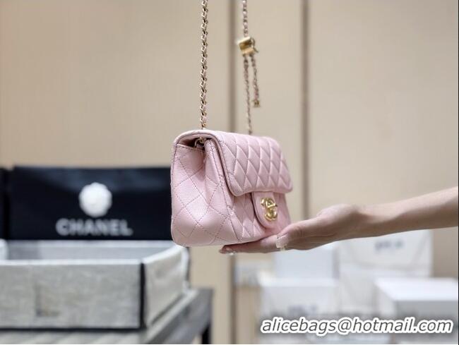 Well Crafted Chanel Shiny Lambskin Mini Square Flap Bag with CC Chain AS5758 Pink 2025 Top Quality