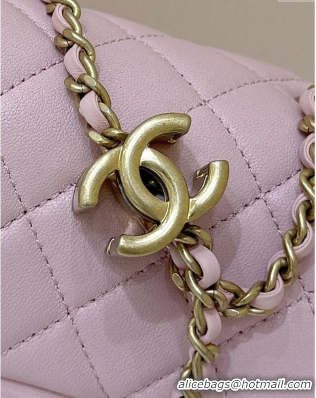 Well Crafted Chanel Shiny Lambskin Mini Square Flap Bag with CC Chain AS5758 Pink 2025 Top Quality