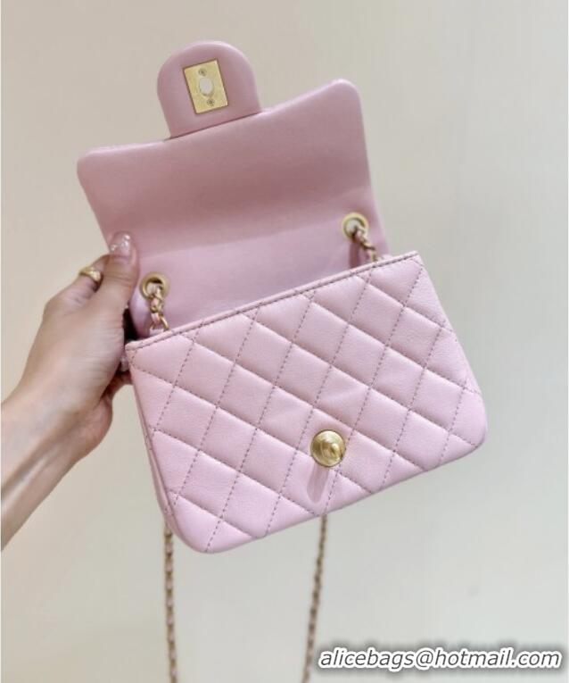 Well Crafted Chanel Shiny Lambskin Mini Square Flap Bag with CC Chain AS5758 Pink 2025 Top Quality