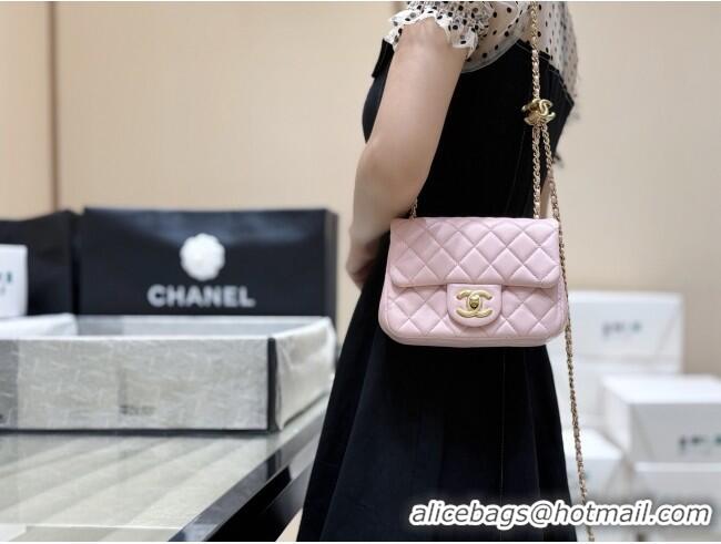 Well Crafted Chanel Shiny Lambskin Mini Square Flap Bag with CC Chain AS5758 Pink 2025 Top Quality