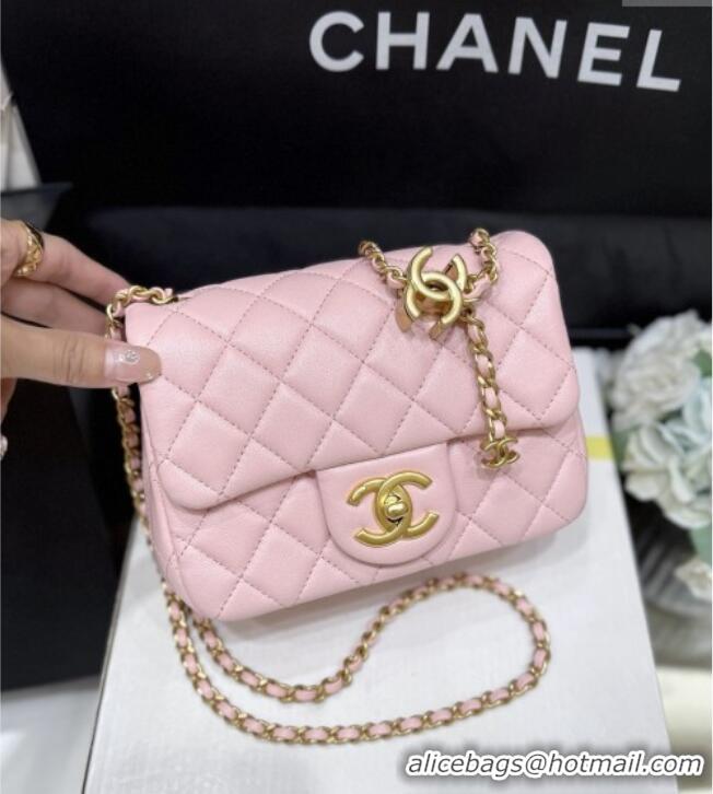 Well Crafted Chanel Shiny Lambskin Mini Square Flap Bag with CC Chain AS5758 Pink 2025 Top Quality