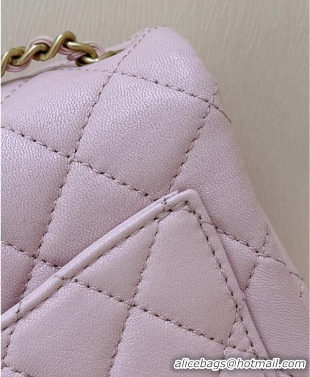 Well Crafted Chanel Shiny Lambskin Mini Square Flap Bag with CC Chain AS5758 Pink 2025 Top Quality