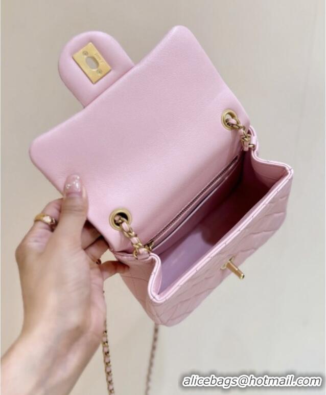 Well Crafted Chanel Shiny Lambskin Mini Square Flap Bag with CC Chain AS5758 Pink 2025 Top Quality