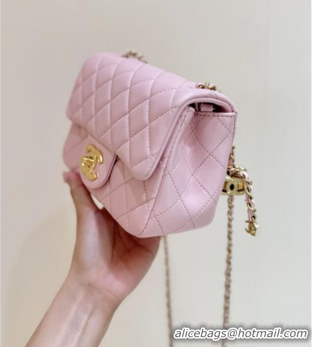 Well Crafted Chanel Shiny Lambskin Mini Square Flap Bag with CC Chain AS5758 Pink 2025 Top Quality
