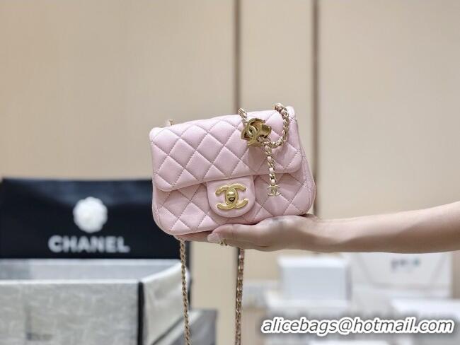 Well Crafted Chanel Shiny Lambskin Mini Square Flap Bag with CC Chain AS5758 Pink 2025 Top Quality