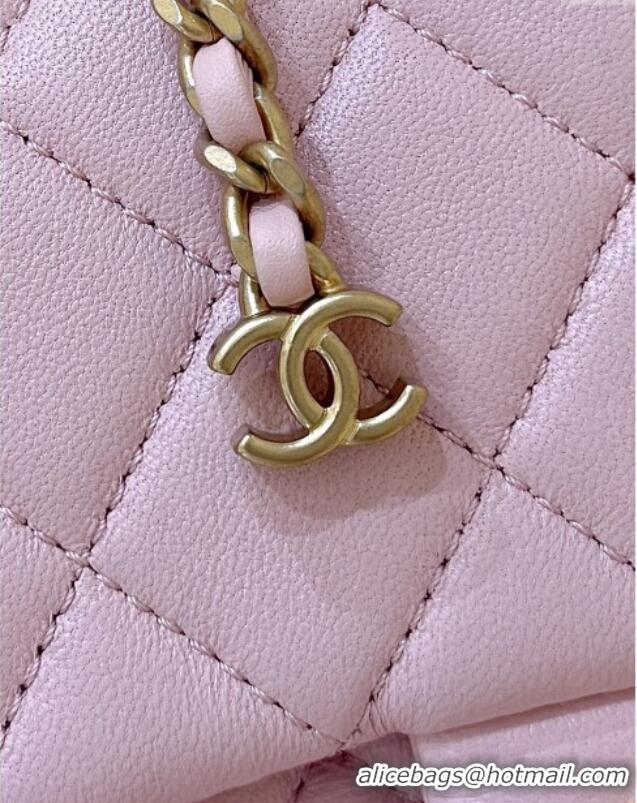 Well Crafted Chanel Shiny Lambskin Mini Square Flap Bag with CC Chain AS5758 Pink 2025 Top Quality