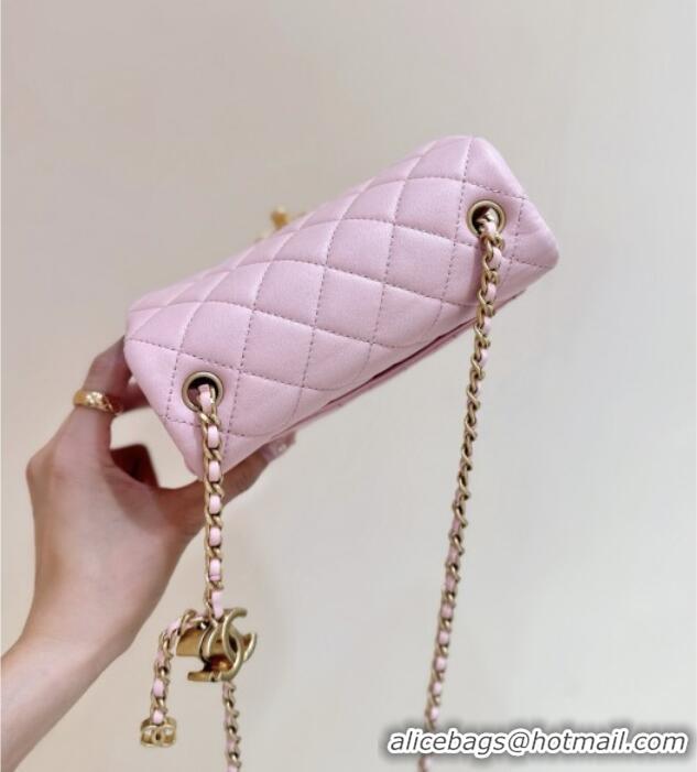 Well Crafted Chanel Shiny Lambskin Mini Square Flap Bag with CC Chain AS5758 Pink 2025 Top Quality