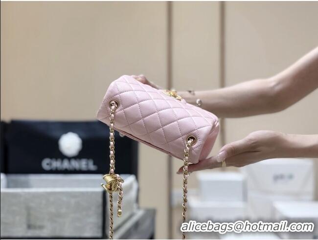 Well Crafted Chanel Shiny Lambskin Mini Square Flap Bag with CC Chain AS5758 Pink 2025 Top Quality
