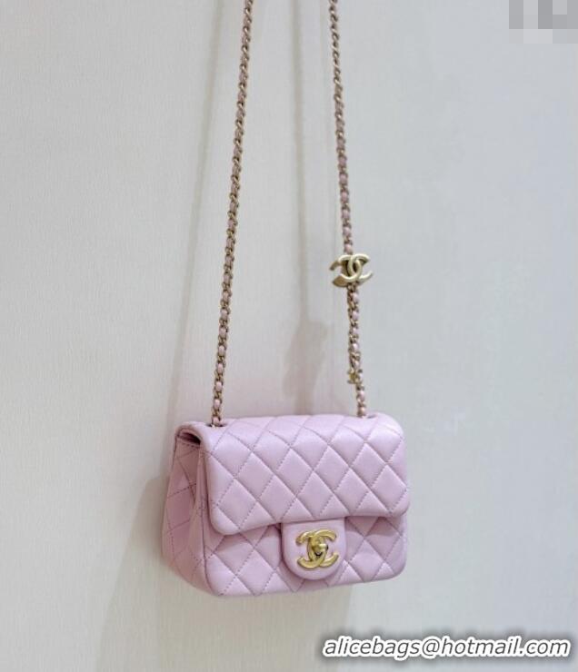 Well Crafted Chanel Shiny Lambskin Mini Square Flap Bag with CC Chain AS5758 Pink 2025 Top Quality