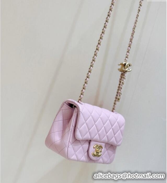 Well Crafted Chanel Shiny Lambskin Mini Square Flap Bag with CC Chain AS5758 Pink 2025 Top Quality