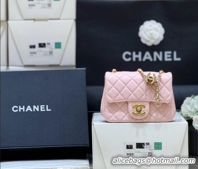 Well Crafted Chanel Shiny Lambskin Mini Square Flap Bag with CC Chain AS5758 Pink 2025 Top Quality