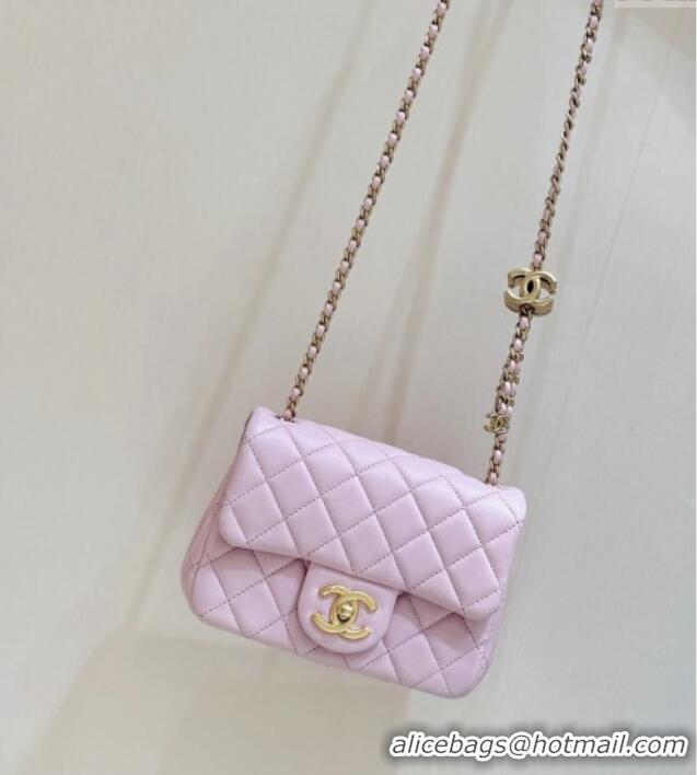 Well Crafted Chanel Shiny Lambskin Mini Square Flap Bag with CC Chain AS5758 Pink 2025 Top Quality