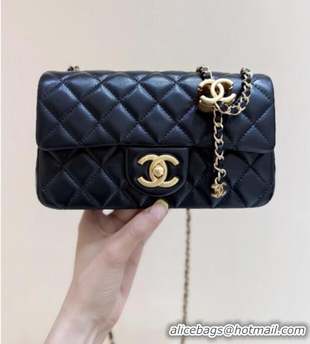 Modern Classic Chanel Shiny Lambskin Mini Flap Bag with CC Chain AS5759 Black 2025 Top Quality