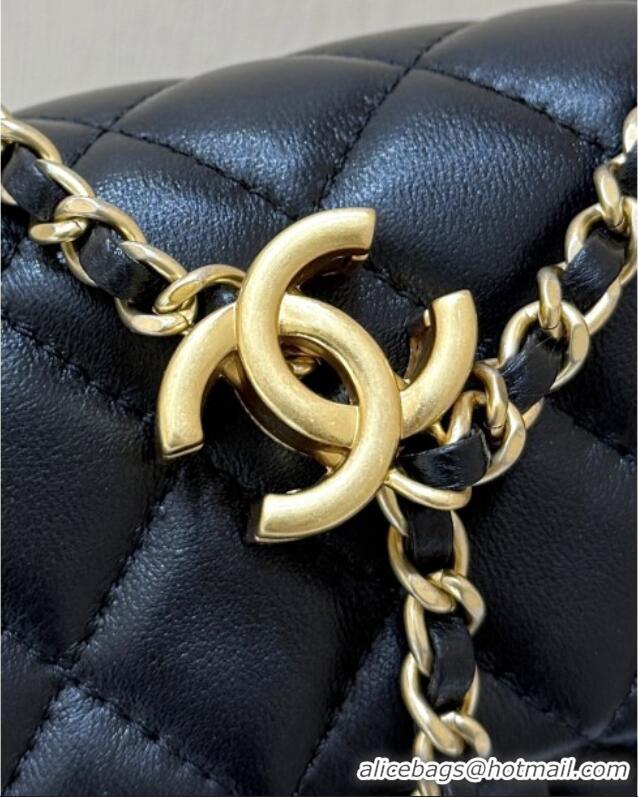 Modern Classic Chanel Shiny Lambskin Mini Flap Bag with CC Chain AS5759 Black 2025 Top Quality