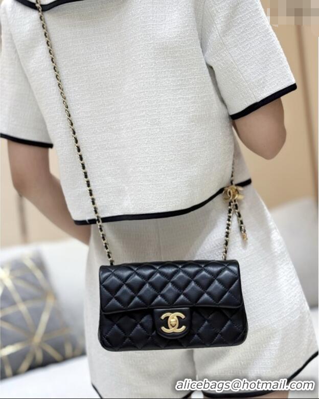Modern Classic Chanel Shiny Lambskin Mini Flap Bag with CC Chain AS5759 Black 2025 Top Quality