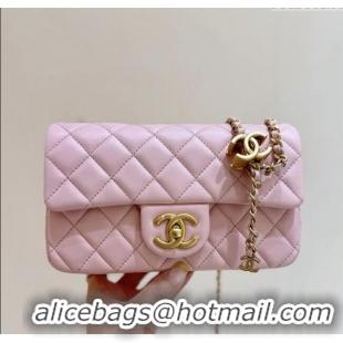 Top Design Chanel Shiny Lambskin Mini Flap Bag with CC Chain AS5759 Pink 2025 Top Quality