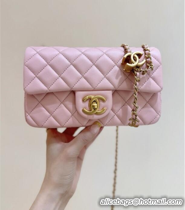 Top Design Chanel Shiny Lambskin Mini Flap Bag with CC Chain AS5759 Pink 2025 Top Quality