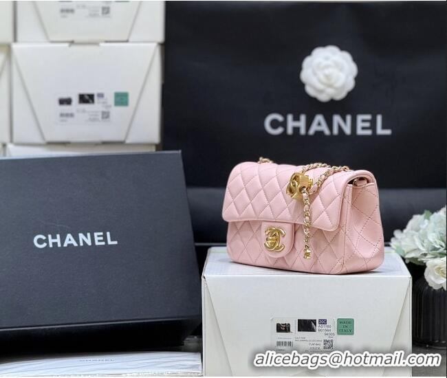 Top Design Chanel Shiny Lambskin Mini Flap Bag with CC Chain AS5759 Pink 2025 Top Quality